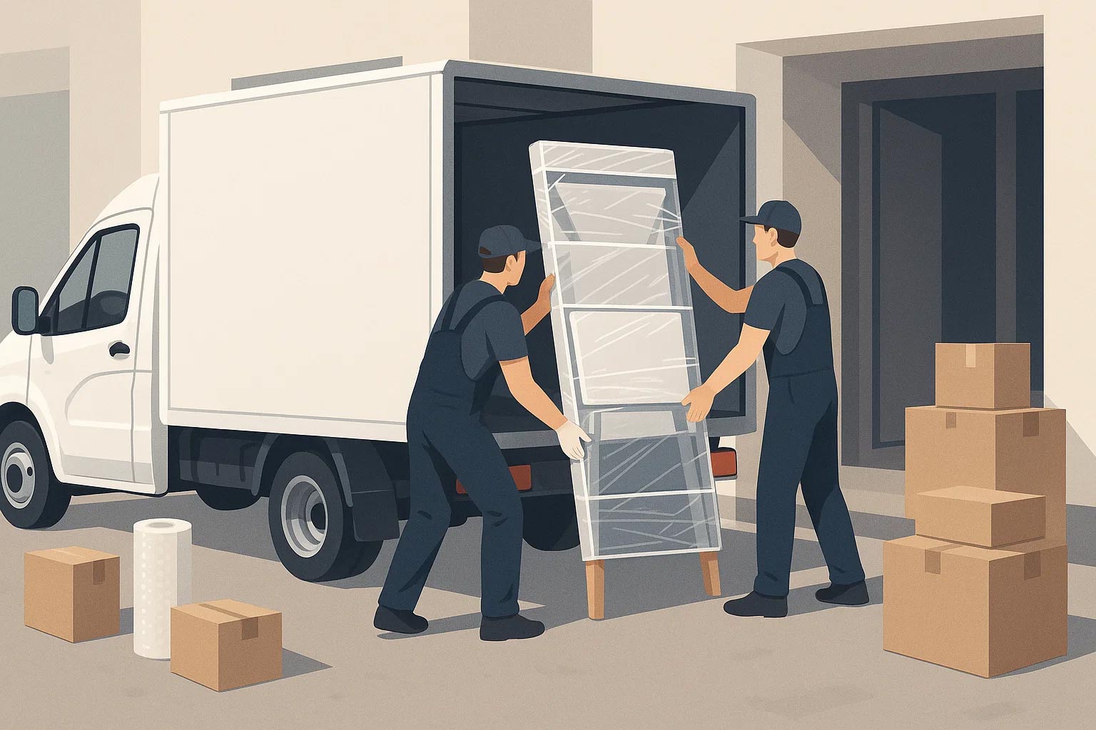 Погрузка письменного стола в кузов автомобиля